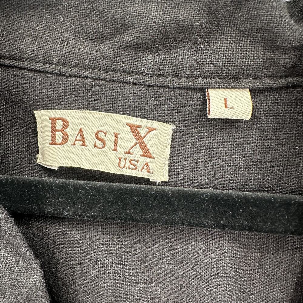 Basix Shirt Top Womens Large Black Linen Blend Minimalist Breathable Embroidered - Picture 3 of 11